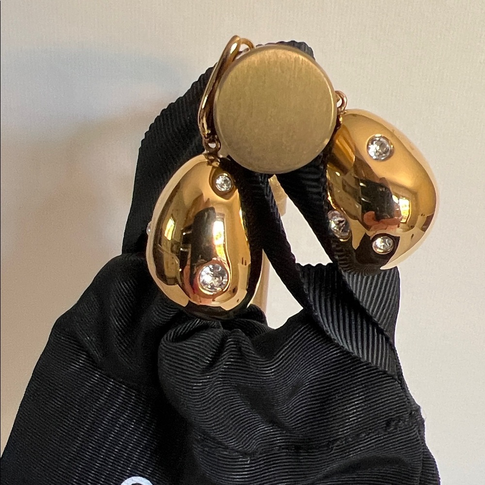 Celine Gold Drop Earrings with Crystal Accents - Picture 5 of 7